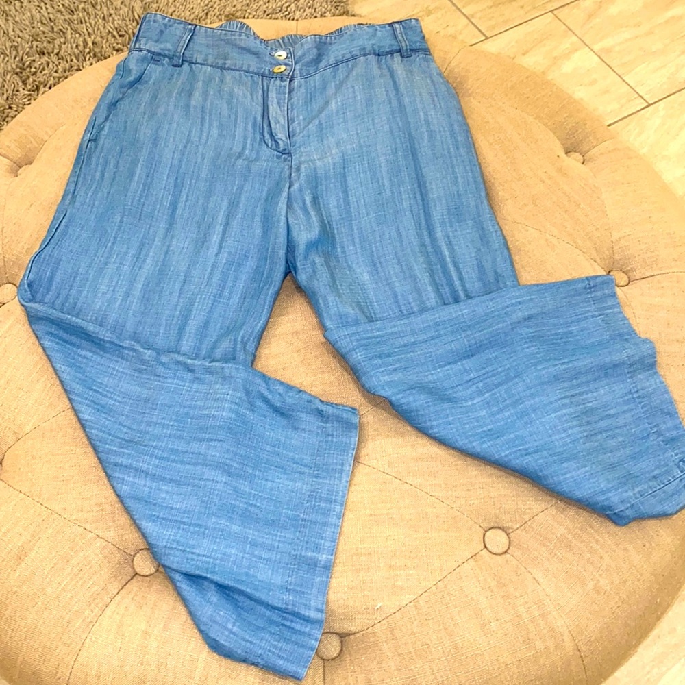 Cropped Chambray Wide Leg Pants